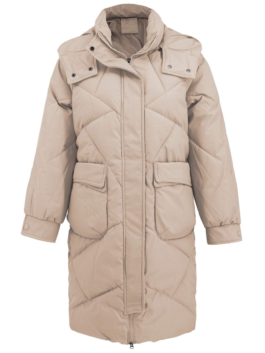 Long Sleeve Longline Hooded Winter Coat with Pockets - Trendsi - Flyclothing LLC