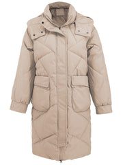 Long Sleeve Longline Hooded Winter Coat with Pockets - Trendsi