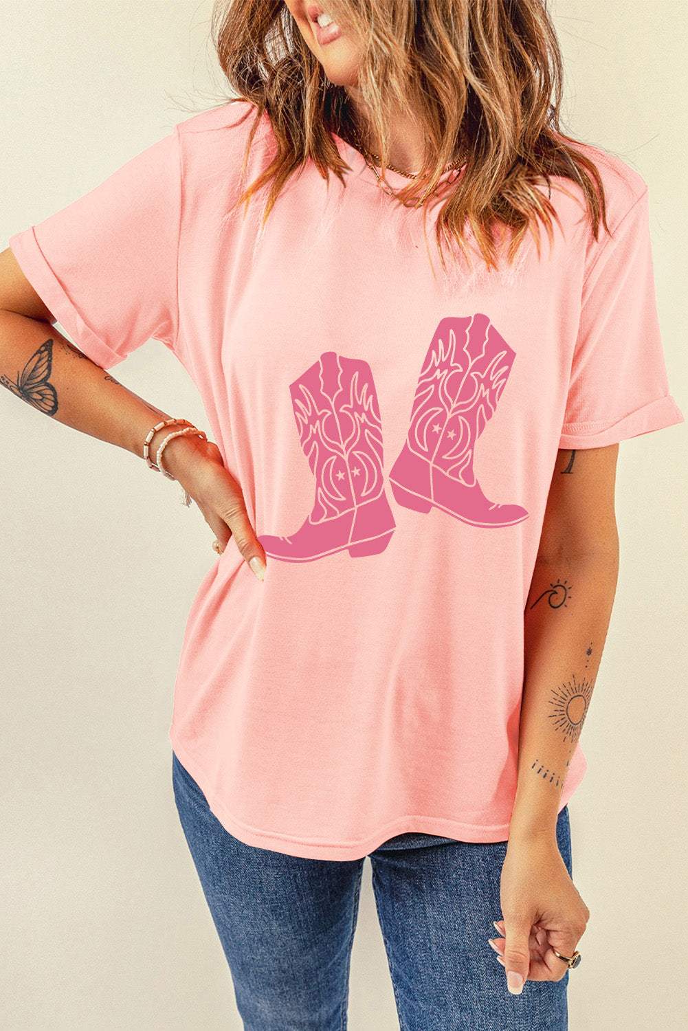 Boots Graphic Round Neck Short Sleeve T-Shirt - Trendsi - Flyclothing LLC