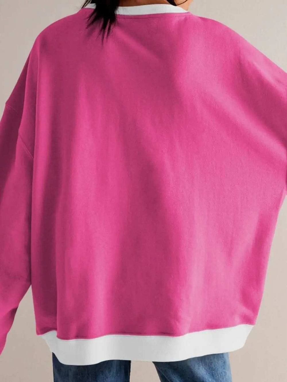 Contrast Dropped Shoulder Long Sleeve Sweatshirt - Trendsi - Flyclothing LLC