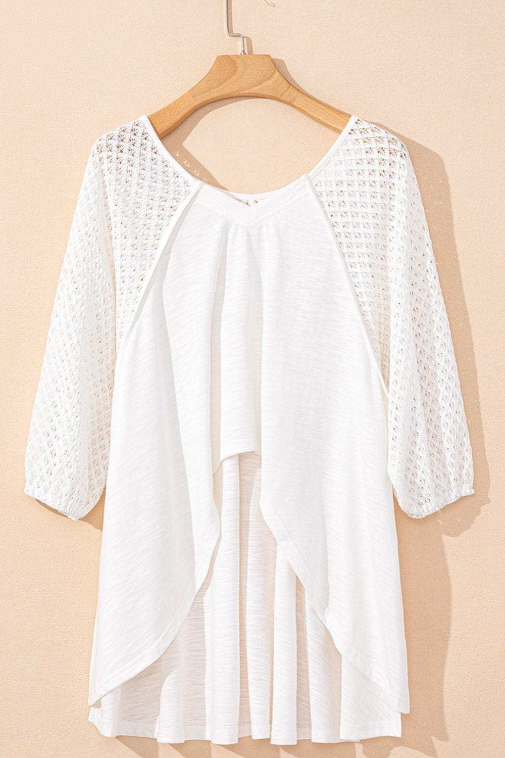 Openwork High Low Hem V Neck Oversized Top - Trendsi - Flyclothing LLC