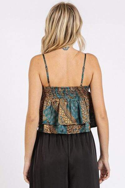 Mittoshop Paisley Patchwork Print Satin Ruffle Crop Cami - Trendsi - Flyclothing LLC