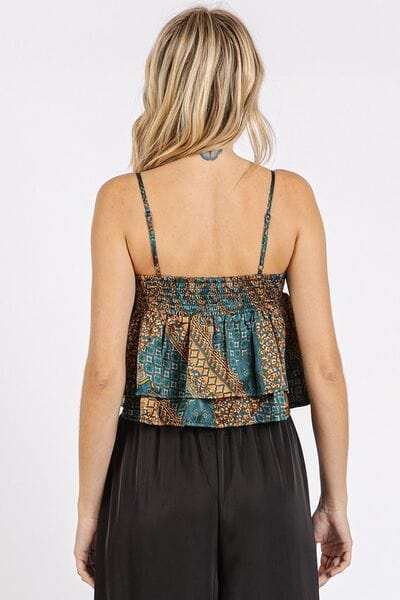 Mittoshop Paisley Patchwork Print Satin Ruffle Crop Cami - Trendsi - Flyclothing LLC