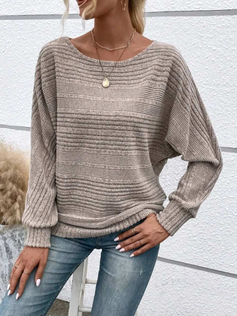 Full Size Round Neck Long Sleeve Top - Trendsi - Flyclothing LLC
