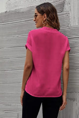 Full Size Notched Short Sleeve Blouse - Trendsi
