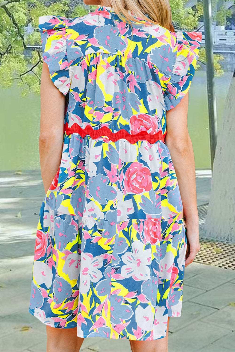 Ruffled Printed Cap Sleeve Mini Dress - Trendsi - Flyclothing LLC