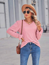 Eyelet V-Neck Flounce Sleeve Blouse - Trendsi - Flyclothing LLC