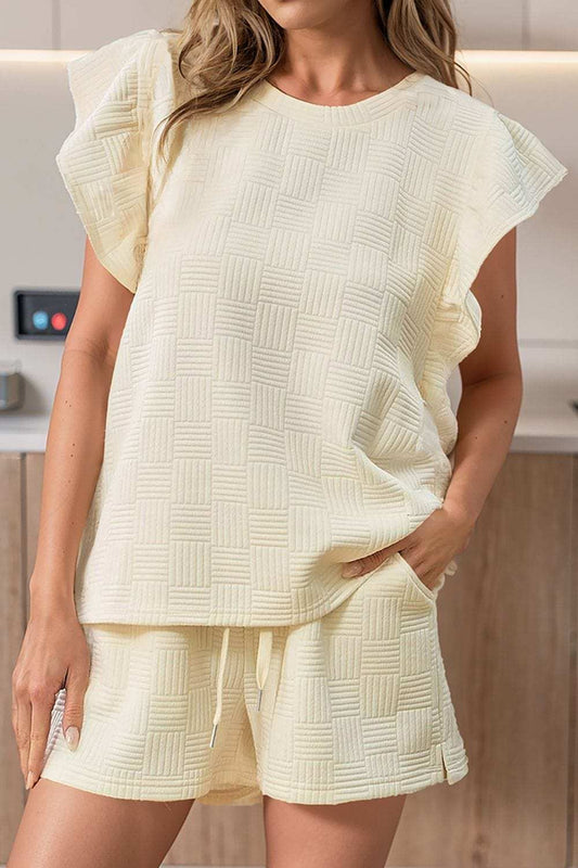 Ruffled Round Neck Top and Drawstring Shorts Set - Trendsi - Flyclothing LLC