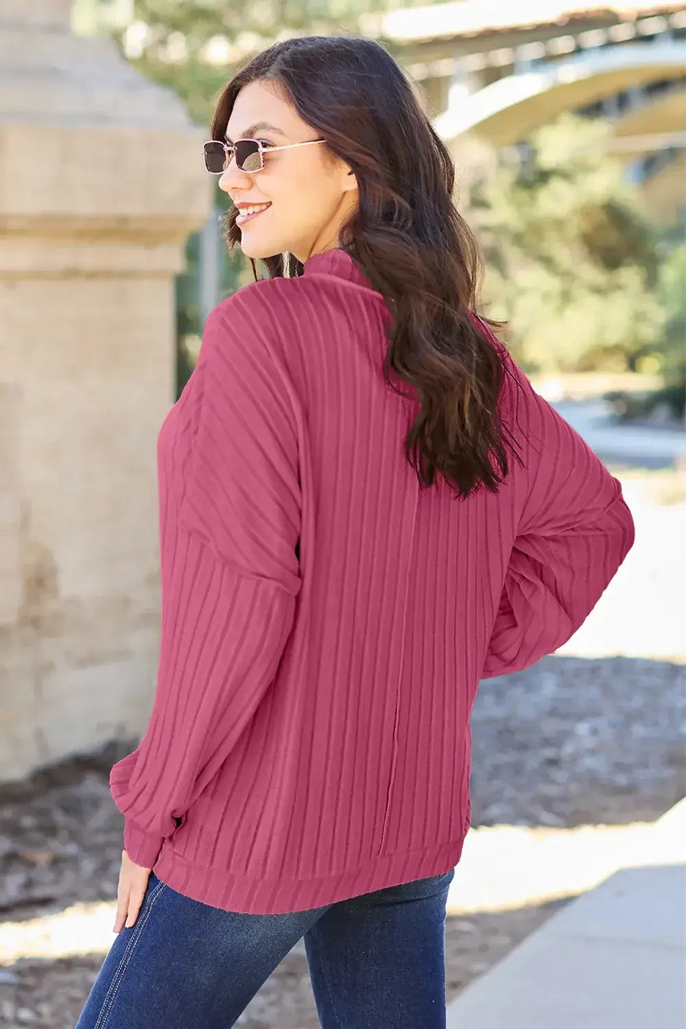 Basic Bae Full Size Ribbed Exposed Seam Mock Neck Knit Top - ShopBasicbae - Flyclothing LLC