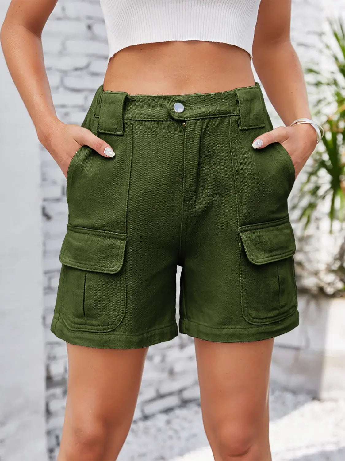 High Waist Washed Denim Shorts - Trendsi - Flyclothing LLC