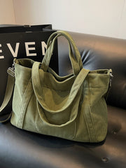 Corduroy Solid Large Tote Bag - Trendsi