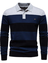 Men's Striped Long Sleeve Knit Polo - Trendsi - Flyclothing LLC