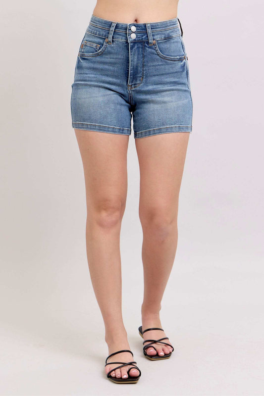 Judy Blue Full Size High Rise Tummy Control Denim Shorts Plus Size - Trendsi - Flyclothing LLC