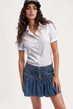 Buttoned Ruffled Mini Denim Skirt - Trendsi - Flyclothing LLC