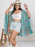 Plus Size Printed Open Front Cover-Up - Trendsi