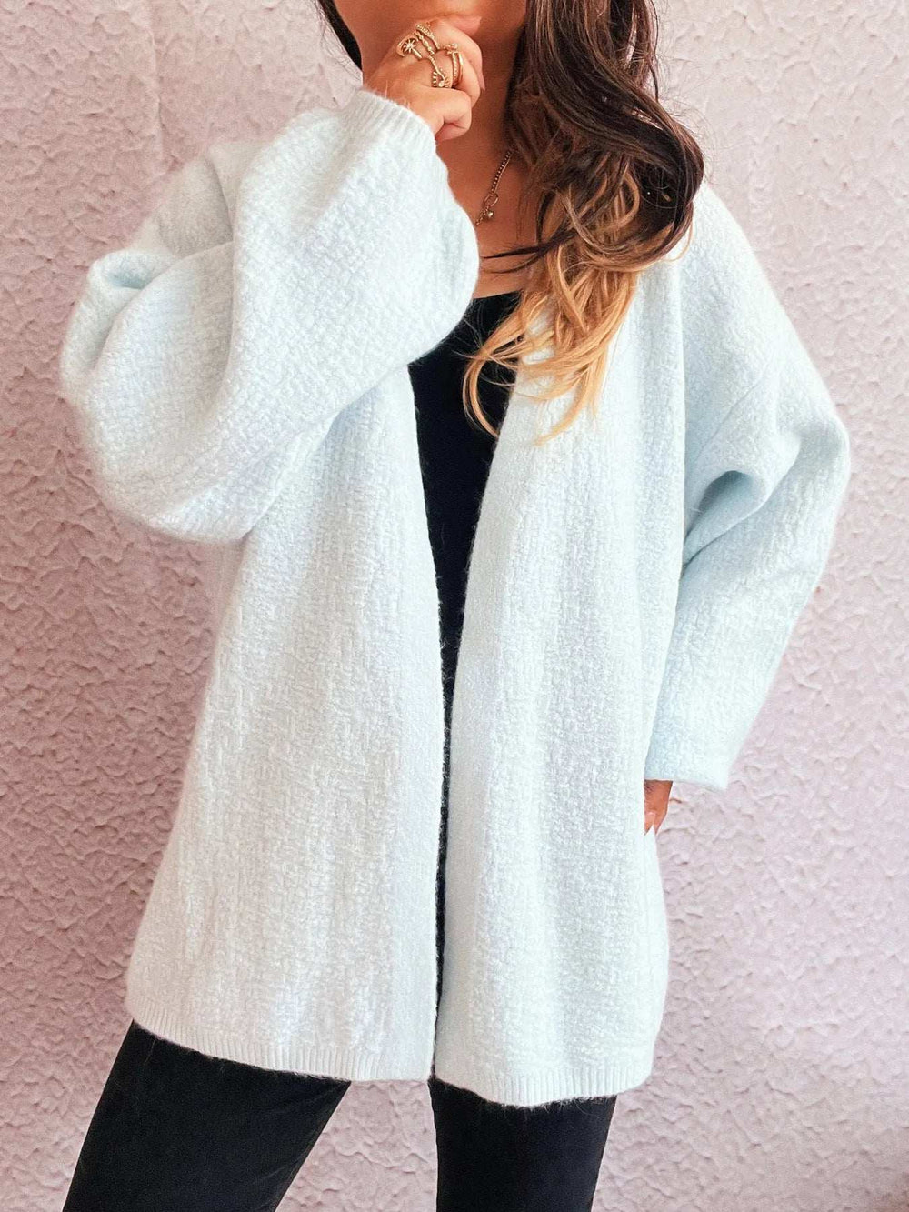 Open Front Long Sleeve Cardigan - Trendsi - Flyclothing LLC