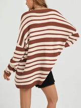 Striped Drop Shoulder Sweater - Trendsi - Flyclothing LLC