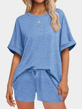 Round Neck T-Shirt and Drawstring Shorts Set - Trendsi - Flyclothing LLC