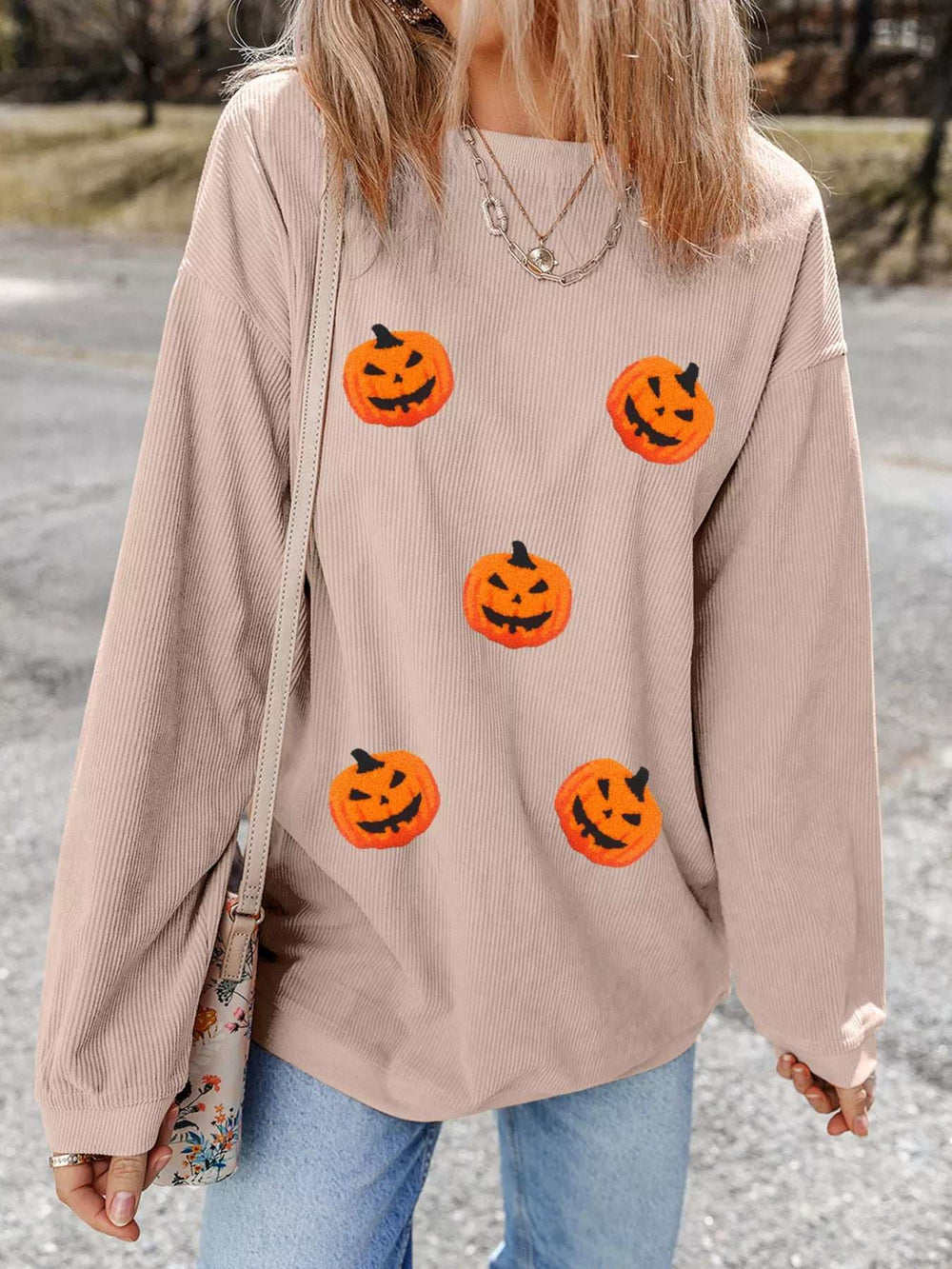 Halloween Pumpkin Drop Shoulder Sweatshirt - Trendsi - Flyclothing LLC
