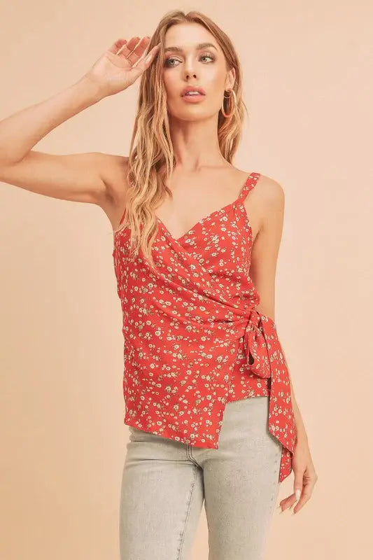 Aemi + Co Ditsy Floral Surplice Adjustable Straps Cami - Trendsi - Flyclothing LLC