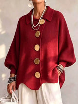 Full Size Gold Buttons Lantern Sleeve Cardigan Plus Size - Trendsi - Flyclothing LLC
