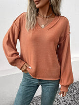 V-Neck Dropped Shoulder Sweater - Trendsi - Flyclothing LLC