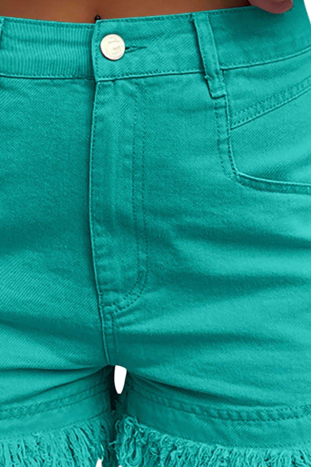 Raw Hem High Waist Denim Shorts - Trendsi - Flyclothing LLC