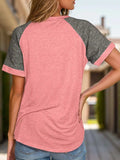 Full Size Contrast Round Neck Short Sleeve T-Shirt - Trendsi - Flyclothing LLC