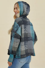 Double Take Full Size Plaid Dropped Shoulder Hoodie - Trendsi