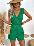 Textured Surplice Sleeveless Romper - Trendsi - Flyclothing LLC