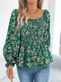 Floral Square Neck Flounce Sleeve Blouse - Trendsi - Flyclothing LLC