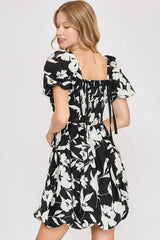 Umgee Full Size Two Tone Floral Print Babydoll Dress Plus Size - Trendsi - Flyclothing LLC