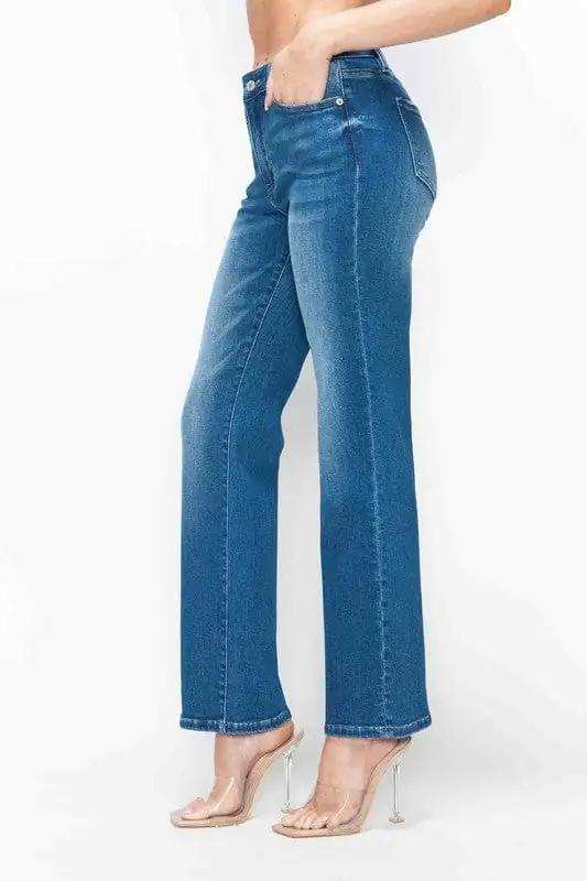 bytos Full Size Cat's Whiskers High Rise Straight Jeans - Trendsi - Flyclothing LLC