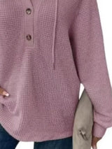 Full Size Button Detail Waffle Knit Hoodie Plus Size - Trendsi - Flyclothing LLC