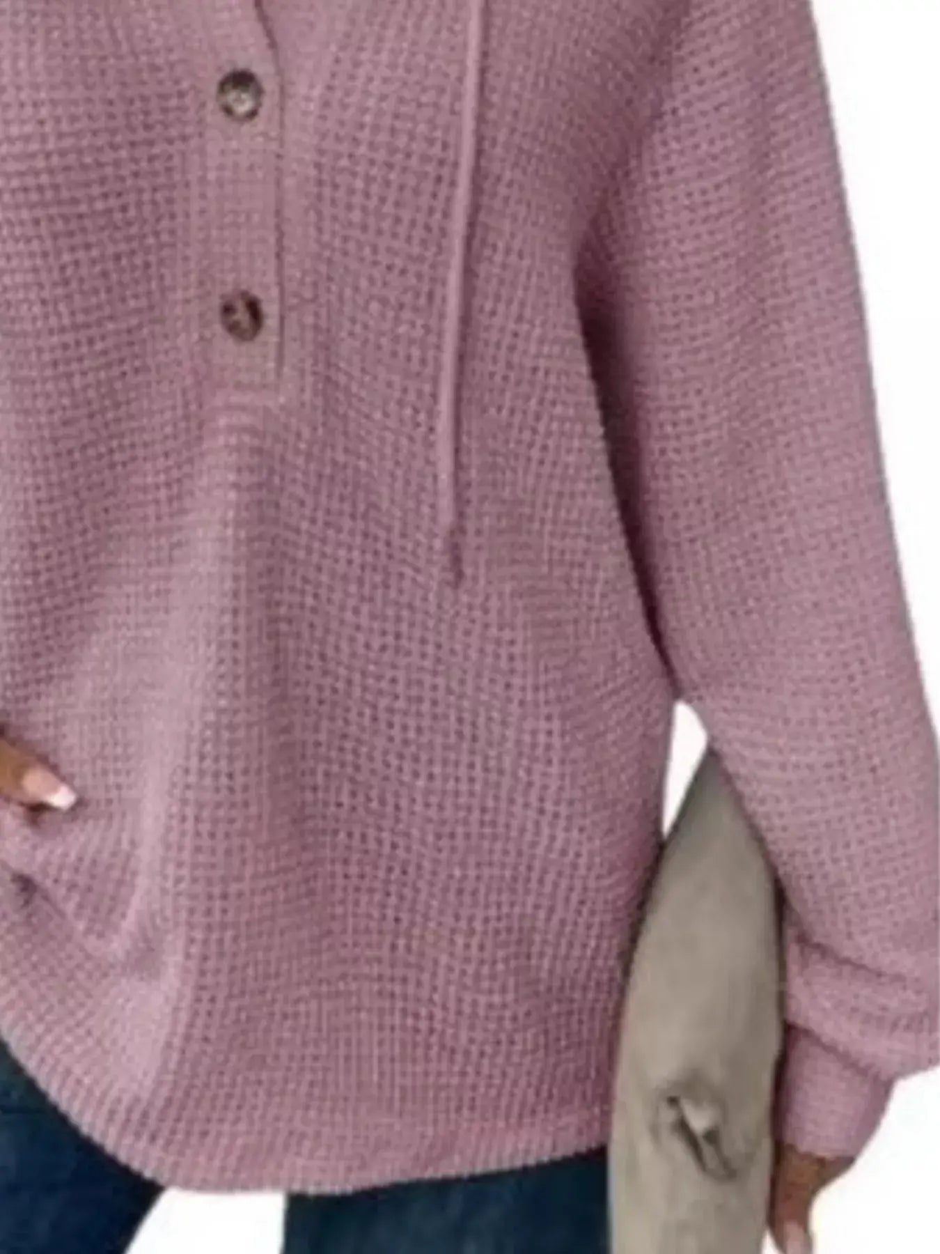 Full Size Button Detail Waffle Knit Hoodie Plus Size - Trendsi - Flyclothing LLC
