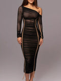 One-Shoulder Ruched Bodycon Midi Dress - Trendsi - Flyclothing LLC