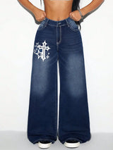 Cross Wide Leg Jeans - Trendsi - Flyclothing LLC