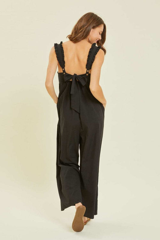 HEYSON Full Size Ruffled Strap Back Tie Wide Leg Jumpsuit - Trendsi - Flyclothing LLC