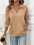 Half Zip Kangaroo Pocket Long Sleeve Sweatshirt - Trendsi