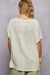 POL Ribbed Knit V-Neck Short Sleeve T-Shirt with Side Slit - Trendsi - Flyclothing LLC