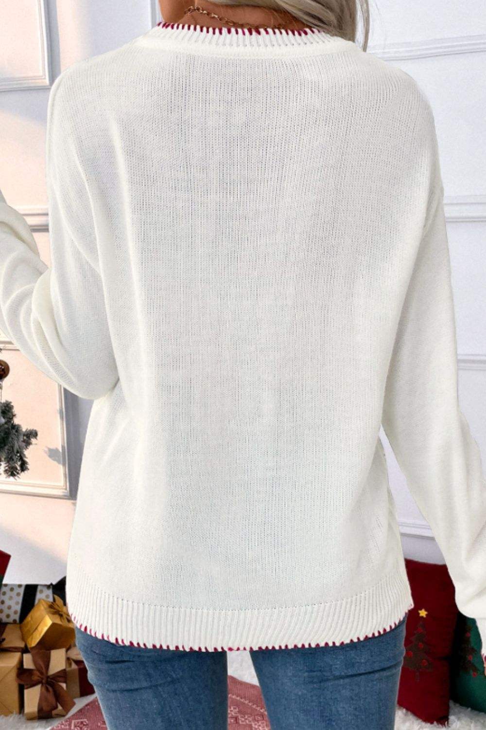 Bow Round Neck Drop Shoulder Sweater - Trendsi - Flyclothing LLC
