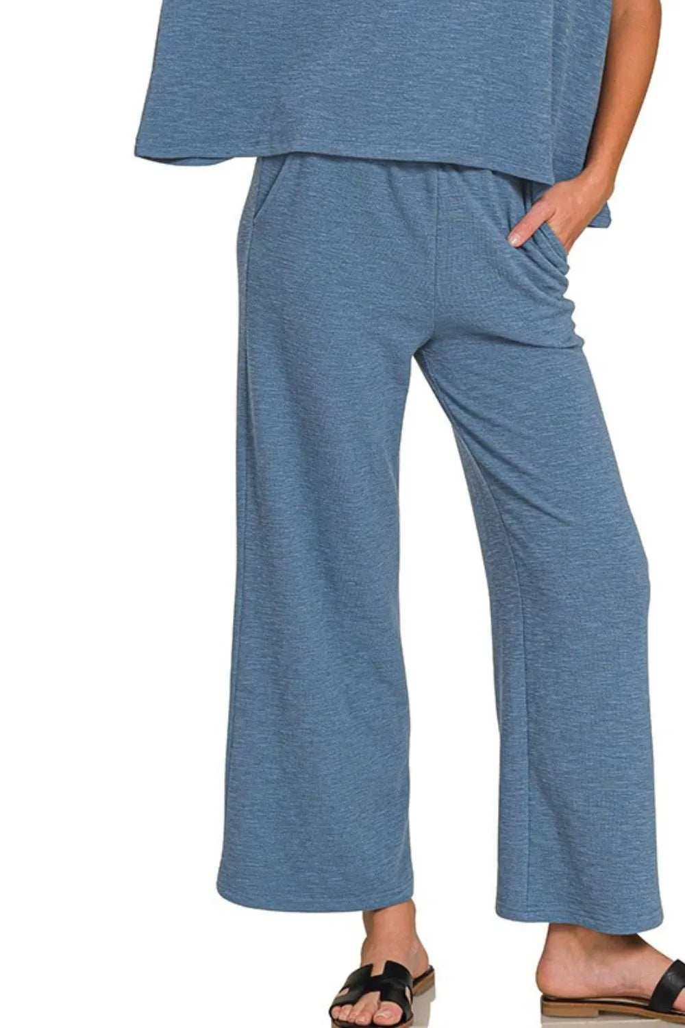 Zenana Cotton Slub Top & Pants Set - Trendsi - Flyclothing LLC