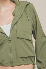 Love Tree Drawstring Hem Hooded Zip-Up Jacket - Trendsi