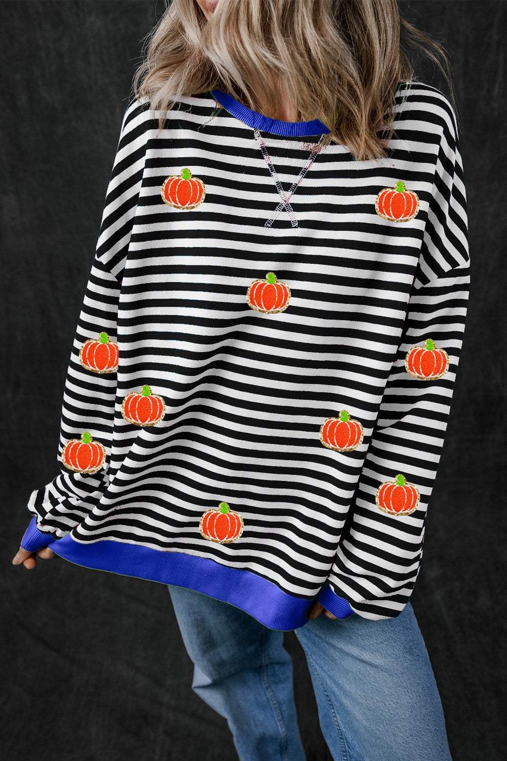 Pumpkin Striped Long Sleeve Sweatshirt - Trendsi - Flyclothing LLC