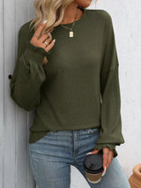 Ribbed Knit Ruffle Cuff T-Shirt - Trendsi - Flyclothing LLC