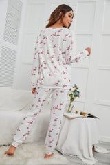 Flamingo Long Sleeve Top and Pants Lounge Set - Trendsi