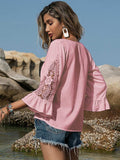 V-Neck Lace Flounce Sleeve Blouse - Trendsi - Flyclothing LLC