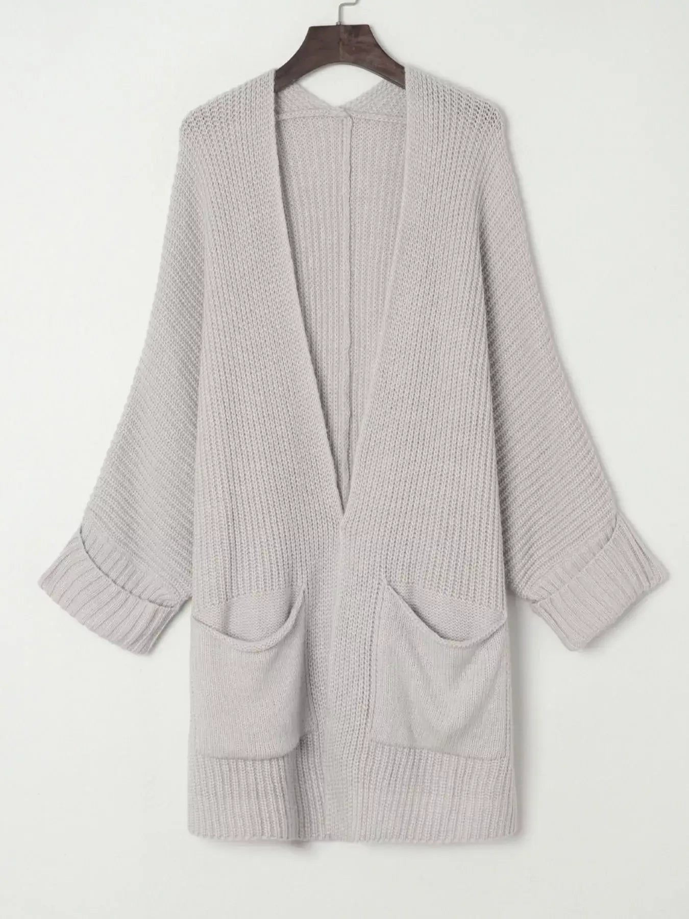 Oversized Fold Over Sleeve Open Front Cardigan - Trendsi - Flyclothing LLC