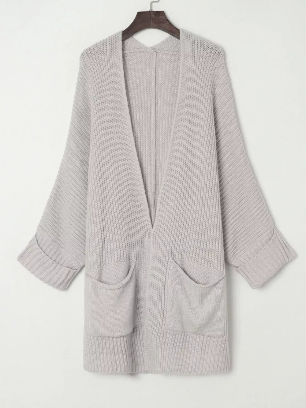 Oversized Fold Over Sleeve Open Front Cardigan - Trendsi - Flyclothing LLC