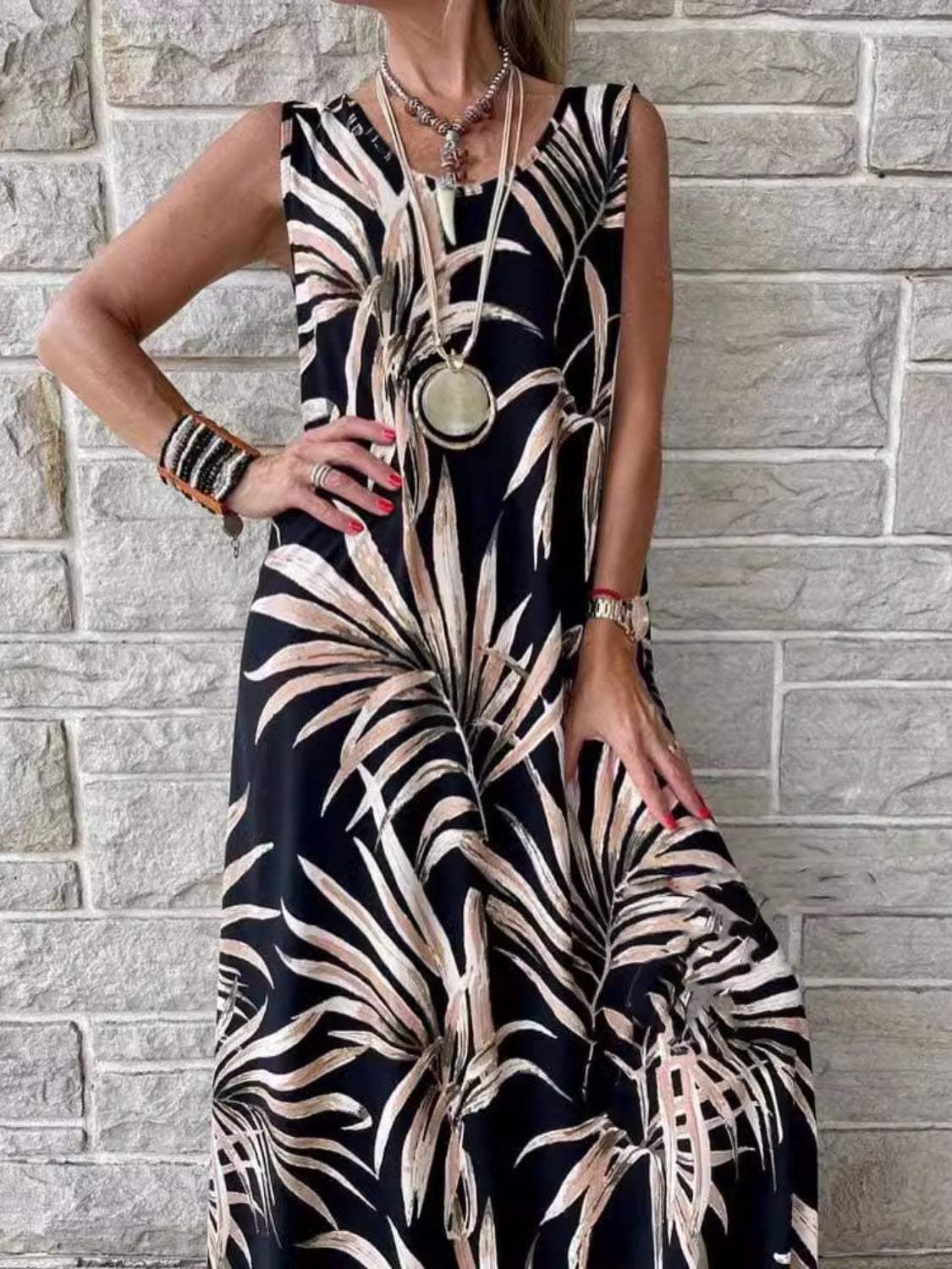 Printed Round Neck Mini Tank Dress - Trendsi - Flyclothing LLC